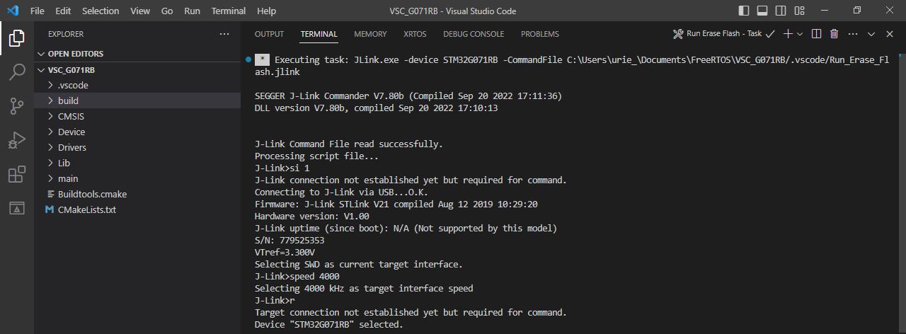 VSC Tasks Run erase flash en ejecución