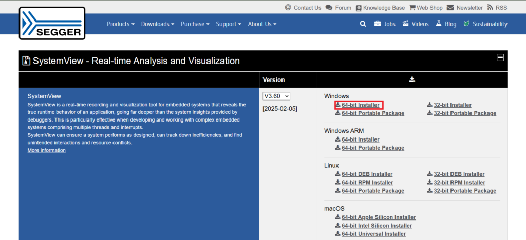 Download SystemView software from the SEGGER website