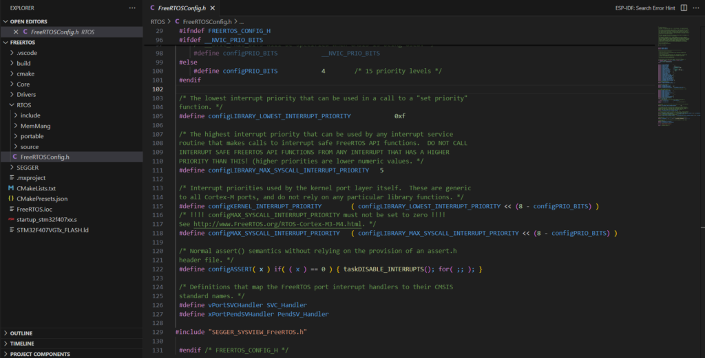 File FreeRTOSConfig.h headaer for SystemView